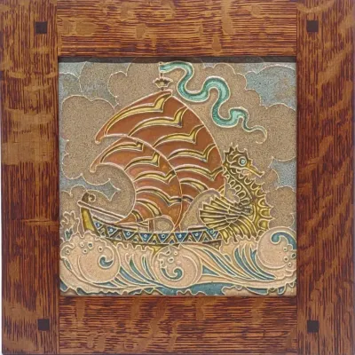 Sale Photo Thumbnail #611: Fritz Volke Viking Ship Framed Tile Art (8x8")