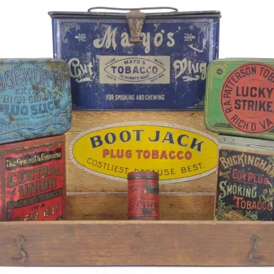 Sale Photo Thumbnail #484: 7 Early 1900s Smoking Tobacco Advertising Tins