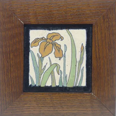 Sale Photo Thumbnail #172: Flint Faience 1920s Iris Flower Framed Tile Art