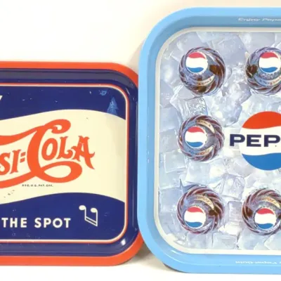 Sale Photo Thumbnail #300: 2 Pepsi Cola Tin Soda Advertising Serving Trays