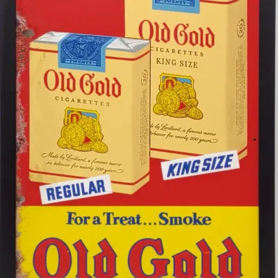 Sale Photo Thumbnail #652: 1950s Old Gold Cigarettes Tin Embossed Sign (SST)