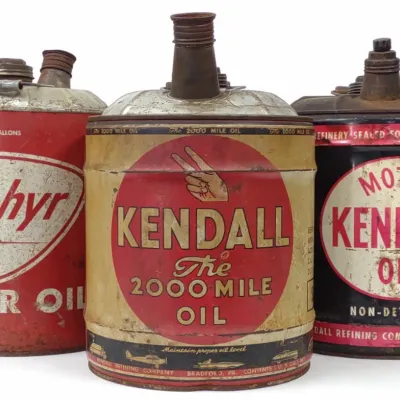 Sale Photo Thumbnail #348: 3 Vintage Kendall & Zephyr 5 Gallon Motor Oil Cans
