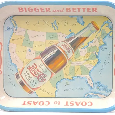 Sale Photo Thumbnail #238: 1939 Pepsi Cola Coast to Coast Tin Serving Tray