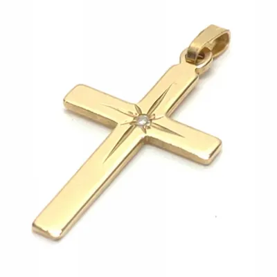 Sale Photo Thumbnail #340: 14K Yellow Gold Diamond Cross Necklace Pendant