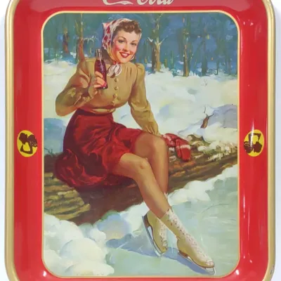 Sale Photo Thumbnail #294: 1941 Coca Cola Ice Skater Girl Tin Serving Tray