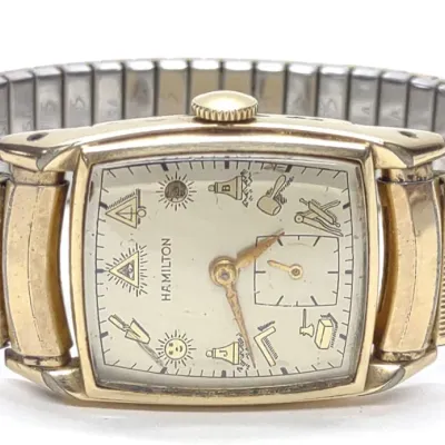Sale Photo Thumbnail #459: Masonic 14k Gold Filled Hamilton Watch (works)