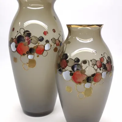 Sale Photo Thumbnail #679: Pair Egermann Signed Frosted Black Art Glass Vases