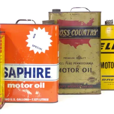 Sale Photo Thumbnail #343: 5 Vintage One & Two Gallon Oil Advertising Cans