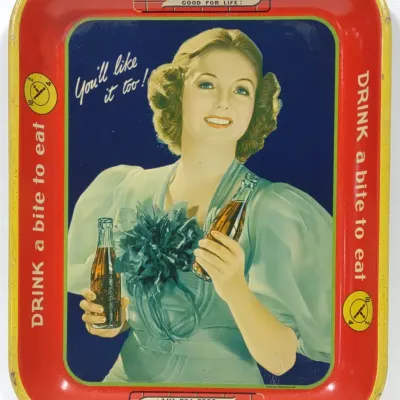 Sale Photo Thumbnail #191: 1938 Dr. Pepper Tin Advertising Serving Tray