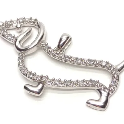 Sale Photo Thumbnail #272: 10K White Gold & Diamond Dachshund Dog Pendant