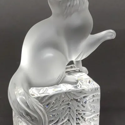 Sale Photo Thumbnail #197: Lalique Cat with Paw Raised 6" Crystal Sculpture