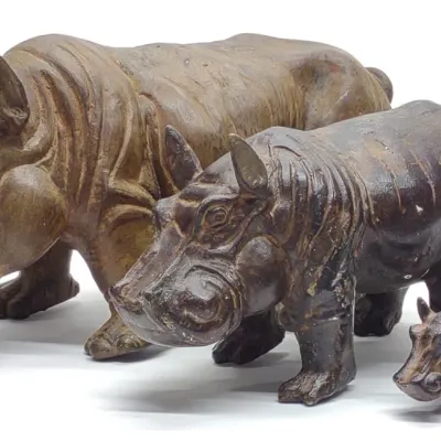 Sale Photo Thumbnail #623: 3 Hippopotamus Graduated Metal Sculptures