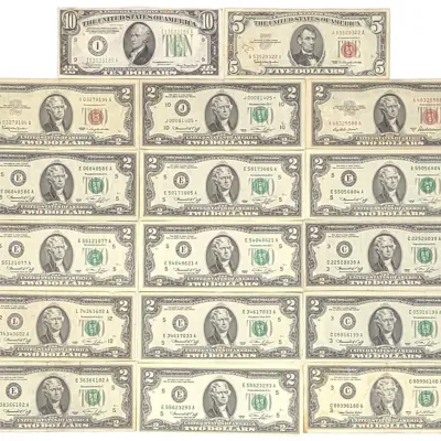 Sale Photo Thumbnail #100: (17) $10, $5 & $2 US Bank Notes (Incl. Star)