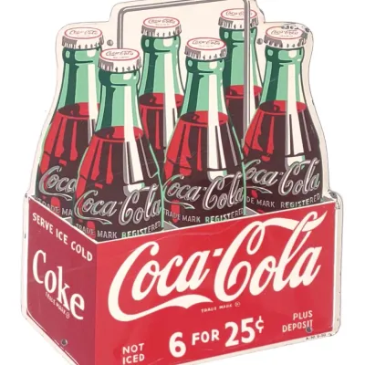 Sale Photo Thumbnail #31: 1950 Coca Cola 6 Pack "6 for 25" Diecut Tin Sign