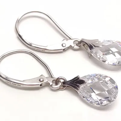 Sale Photo Thumbnail #433: 14K White Gold & CZ Leverback Drop Earrings