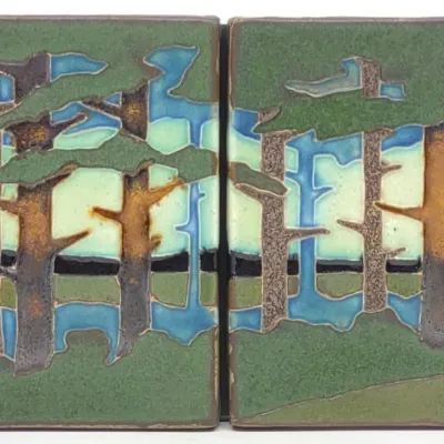 Sale Photo Thumbnail #617: 2 Tile Matowi Tileworks Pine Forest Tile Art Panel