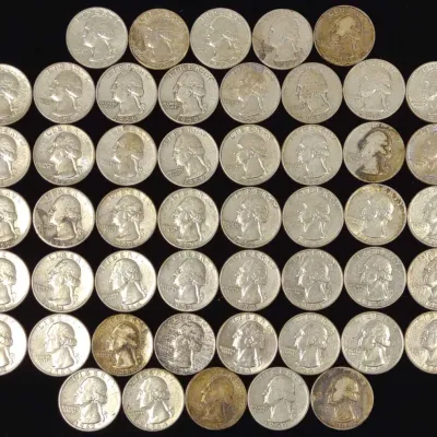 Sale Photo Thumbnail #35: (50) 1934-64 90% Silver Washington Quarters