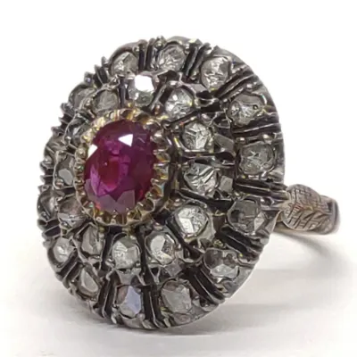 Sale Photo Thumbnail #41: 14K 1.32ctw Rose Cut Diamond & 1ct Ruby Ring