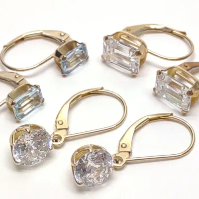 Sale Photo Thumbnail #412: 3 Pairs 14K & 10K Gold CZ Drop Earrings
