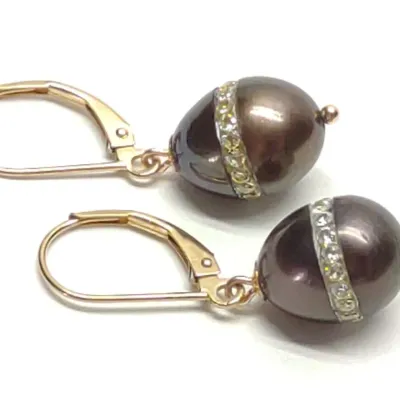 Sale Photo Thumbnail #431: 14K Gold Dyed Cultured Pearl & CZ Drop Earrings