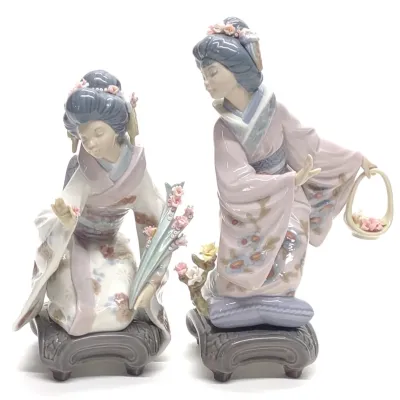 Sale Photo Thumbnail #686: 2 Lladro Geisha Porcelain Figurines #1450 & 1447