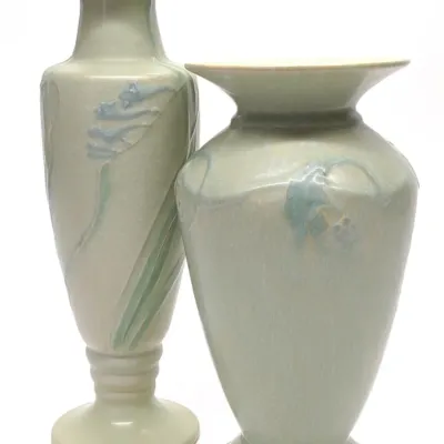 Sale Photo Thumbnail #442: (2) 1928 Roseville Pottery Cremona Trumpet Vases