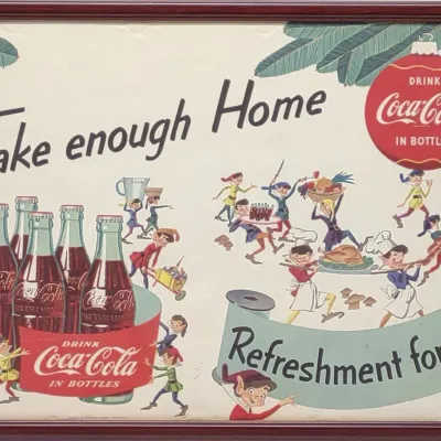 Sale Photo Thumbnail #354: 1953 Coca Cola Christmas Advertising Poster Framed