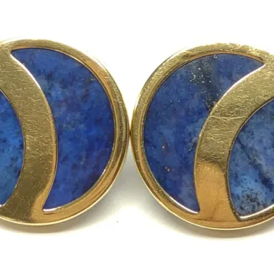Sale Photo Thumbnail #277: 14K Yellow Gold Lapis Lazuli Disc Stud Earrings