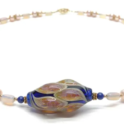Sale Photo Thumbnail #684: 14K Beaded Pearl, Opalite & Art Glass Necklace