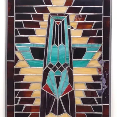Sale Photo Thumbnail #661: Native American Thunderbird Stained Glass Window