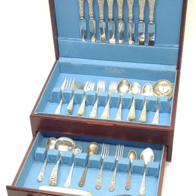 Sale Photo Thumbnail #21: 60 pc Sterling Silver Stieff Rose Flatware Set