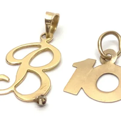 Sale Photo Thumbnail #430: (2) 14K Yellow Gold Charm Pendants "B" & "10"