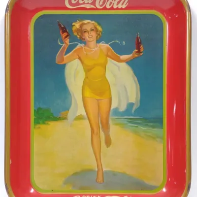 Sale Photo Thumbnail #295: 1937 Coca Cola Running Girl Tin Serving Tray