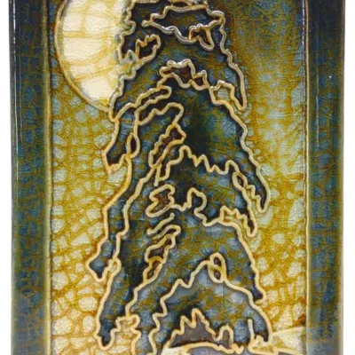 Sale Photo Thumbnail #489: Ephraim Faience Pottery Moonlit Pine Tile Art