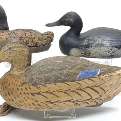 Sale Photo Thumbnail #575: 3 Vintage Cork & Rubber Duck Decoys