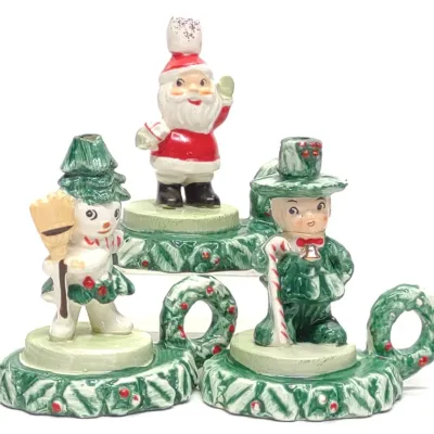 Sale Photo Thumbnail #607: 3 Vintage Christmas Candle Holders (Lipper & Mann)