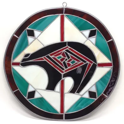 Sale Photo Thumbnail #662: 15" Native American Stained Glass Bear Suncatcher