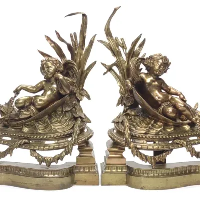 Sale Photo Thumbnail #43: Pair Louis XV Style French Figural Bronze Chenets