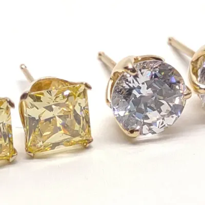 Sale Photo Thumbnail #440: 2 Pairs 14K Yellow Gold CZ Stud Earrings