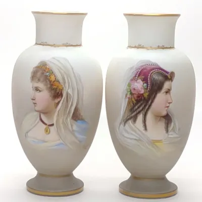 Sale Photo Thumbnail #208: Pair of Josef Ahne Hand Painted Portrait Vases