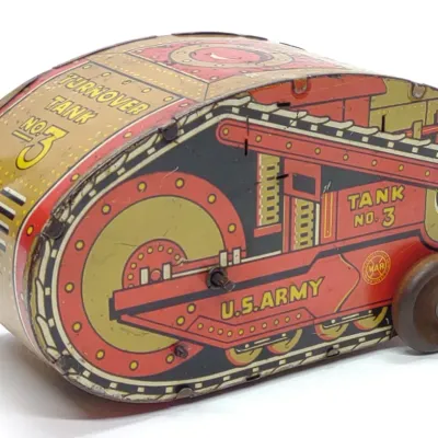 Sale Photo Thumbnail #177: Vintage Marx Wind-up Turnover Tank No 3 Tin Toy