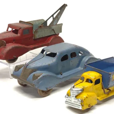 Sale Photo Thumbnail #659: (3) 1930s Louis Marx Pressed Steel Toy Trucks