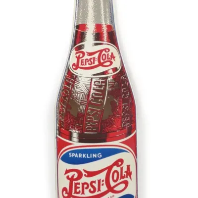 Sale Photo Thumbnail #44: 1940s 44" Pepsi-Cola Die Cut Tin Bottle Sign (SST)