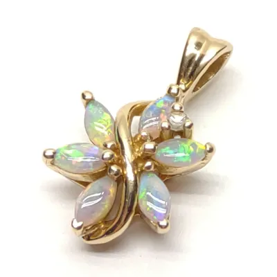 Sale Photo Thumbnail #253: 14K Gold Opal & Diamond Flower Necklace Pendant