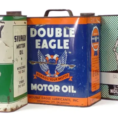 Sale Photo Thumbnail #333: (3) Sturdy, Nourse & Double Eagle 2 Gal. Oil Cans