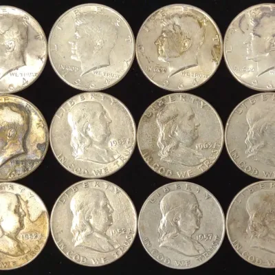 Sale Photo Thumbnail #60: (12) 90% Silver Franklin & Kennedy Half Dollars