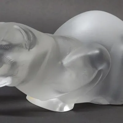 Sale Photo Thumbnail #57: Lalique Crouching Cat Frosted Crystal Sculpture 9"
