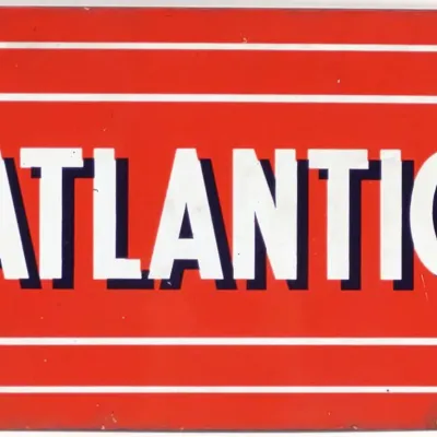 Sale Photo Thumbnail #486: Atlantic Gas Pump Plate Porcelain Sign (SSP)