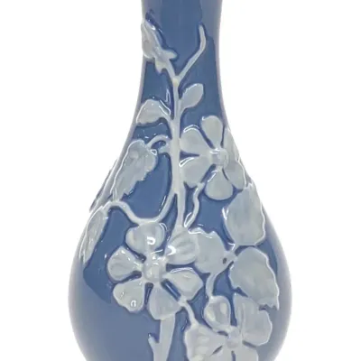 Sale Photo Thumbnail #687: Herend Blue & White Floral Relief Bud Vase (6" H)