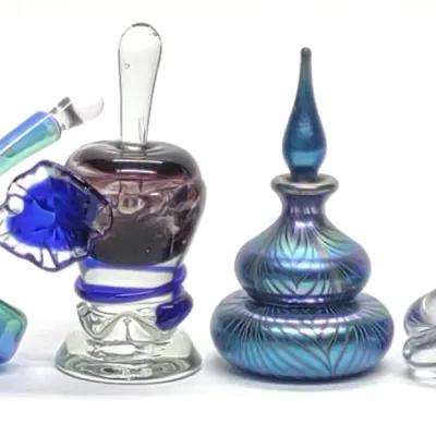 Sale Photo Thumbnail #600: (4) Signed art Glass Perfume Bottles
